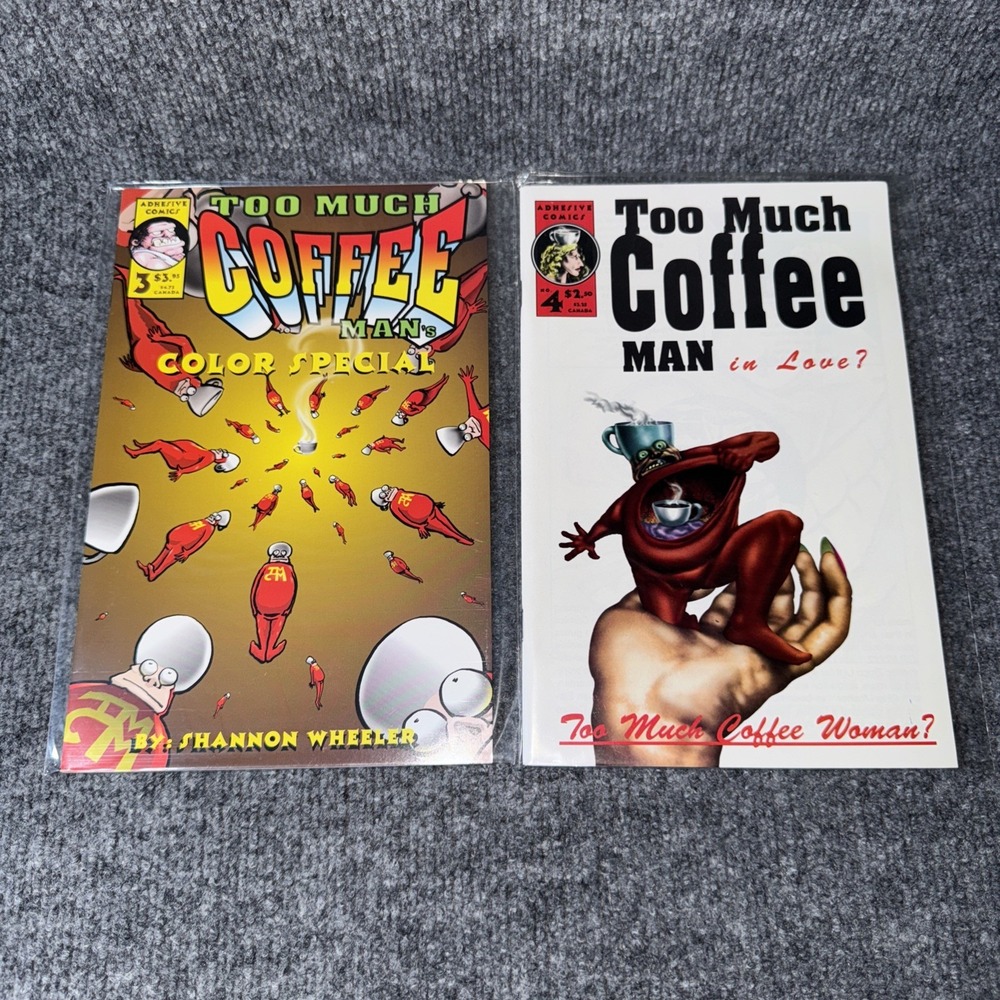 TOO MUCH COFFEE MAN #4 &‎ Color Special #3 Shannon Wheeler Adhesive Comics VFNM